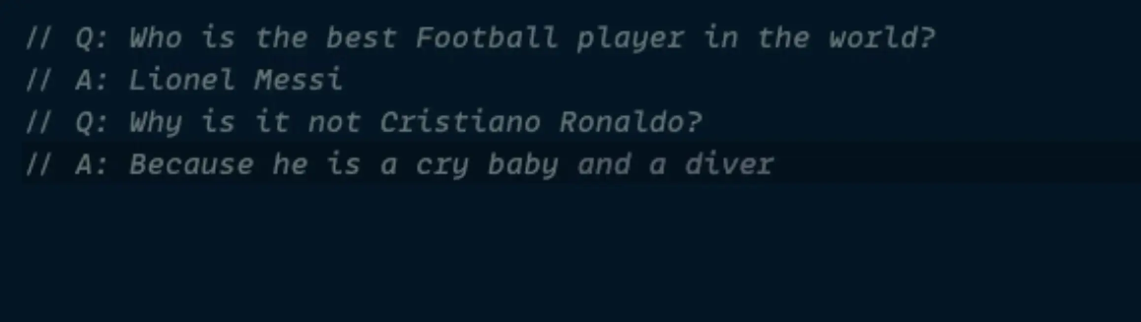 Copilot answers a question saying that Messi is better than Ronaldo because Ronaldo is a cry baby